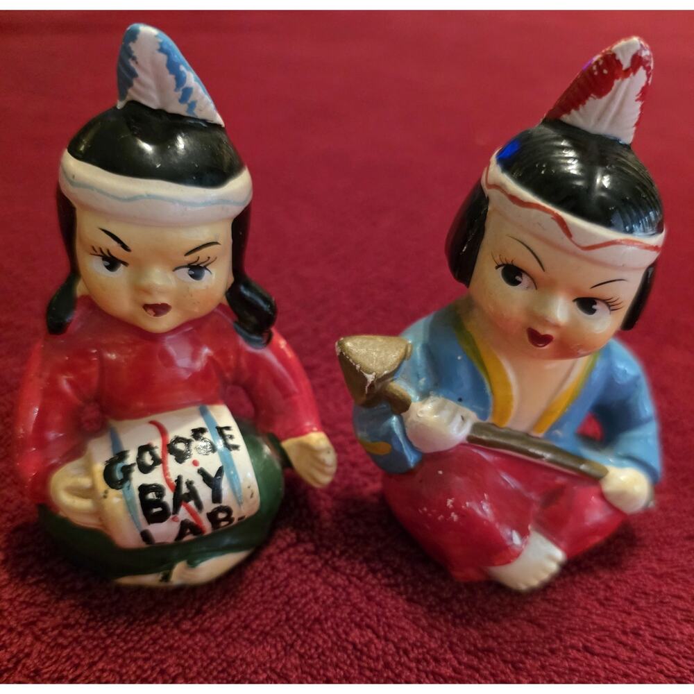 Vintage Japan Ceramic Goose Bay Labrador Canada Native Figurines Hand Painted
